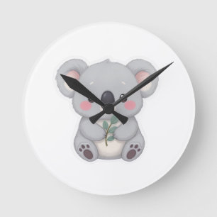 かわいい赤ちゃんコアラのステッカークリップアート ラウンド壁時計