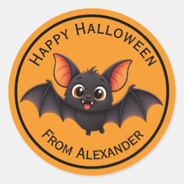 かわいい赤ちゃんコウモリのハロウィンパーソナライズデザイン ラウンドシール