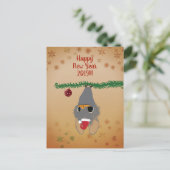 かわいい赤ちゃんコウモリ ハッピーニューイヤー オーダーメイド ポストカード (スタンド正面)