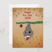 かわいい赤ちゃんコウモリ ハッピーニューイヤー カスタム ポストカード (正面/裏面)