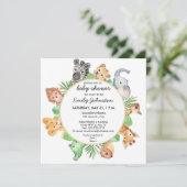 かわいい赤ちゃんサファリ動物のスクエアベビーシャワー 招待状 (スタンド正面)