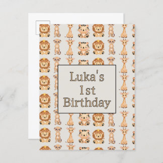 かわいい赤ちゃんサファリ動物 インビテーションポストカード