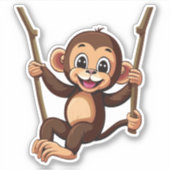 かわいい赤ちゃんサルがブランコに揺れている シール (正面)
