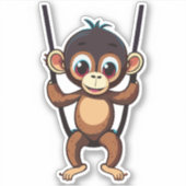 かわいい赤ちゃんサルがブランコに揺れている シール (正面)