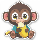 かわいい赤ちゃんサルとお気に入りのバナナの食事スティ シール (正面)