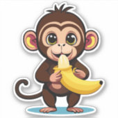 かわいい赤ちゃんサルとお気に入りのバナナの食事 シール (正面)