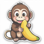 かわいい赤ちゃんサルとお気に入りのバナナの食事 シール (正面)