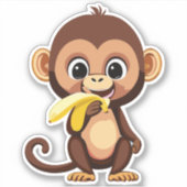 かわいい赤ちゃんサルとお気に入りのバナナの食事 シール (正面)