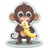 かわいい赤ちゃんサルとお気に入りのバナナの食事 シール (正面)