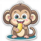 かわいい赤ちゃんサルとお気に入りのバナナの食事 シール (正面)