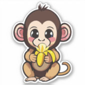 かわいい赤ちゃんサルとお気に入りのバナナの食事 シール (正面)