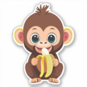 かわいい赤ちゃんサルとお気に入りのバナナの食事 シール (正面)