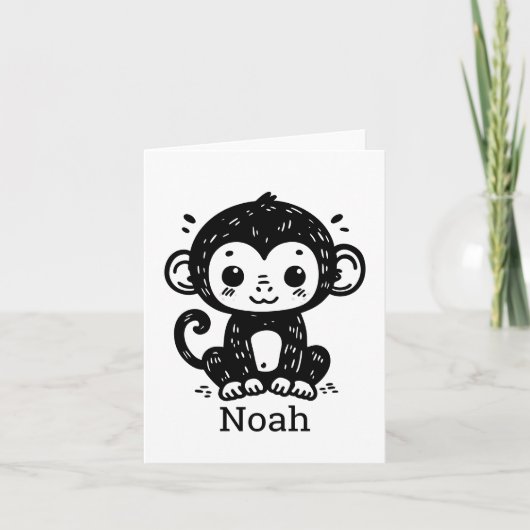 かわいい赤ちゃんサルのかき絵 - かわいいベビーアート サンキューカード (正面)