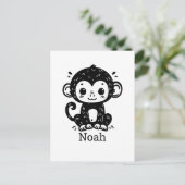かわいい赤ちゃんサルのかき絵 - かわいいベビーアート ポストカード (スタンド正面)