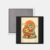 かわいい赤ちゃんサル可愛い日本ニホンザル浮世絵 マグネット (正面/裏面)