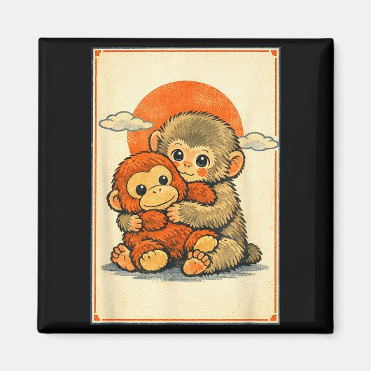 かわいい赤ちゃんサル可愛い日本ニホンザル浮世絵 マグネット (正面)