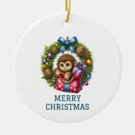 かわいい赤ちゃんサル クリスマス セラミックオーナメント