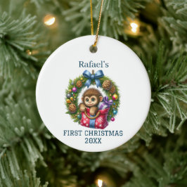 かわいい赤ちゃんサル クリスマス セラミックオーナメント