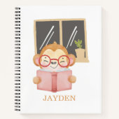 かわいい赤ちゃんサル 読書 夜 名前 キッズ ノートブック (正面)