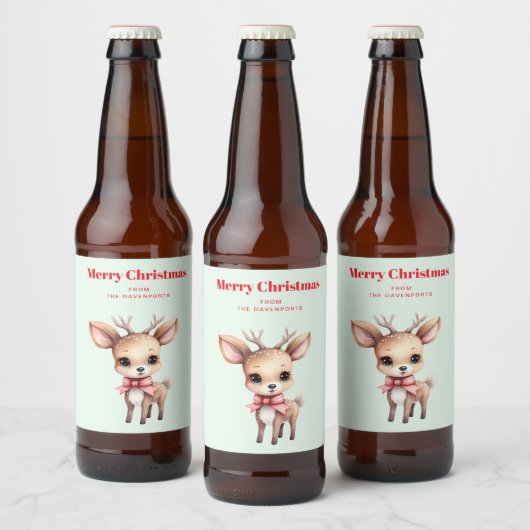 かわいい赤ちゃんシカのイラスト ビールラベル (ボトル)