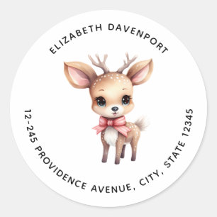 かわいい赤ちゃんシカのキャラクターイラスト住所ラベル ラウンドシール