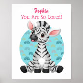 かわいい赤ちゃんシマウマのアート 子供の名前とメッセージ ポスター (正面)