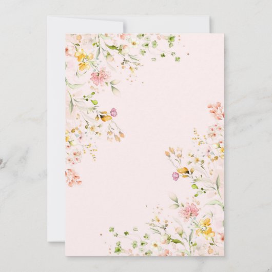 かわいい赤ちゃんシャワーが途中にある小さな野花 招待状 (裏面)