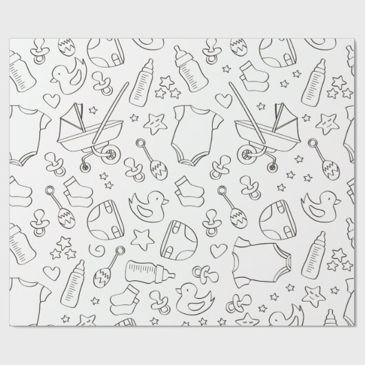 かわいい赤ちゃんシャワーのギフトdoodle黒と白のデザイン ラッピングペーパー (フラット)