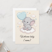 かわいい赤ちゃんシャワーのグリーティングカード 象 カード (正面/裏面インサイチュ)