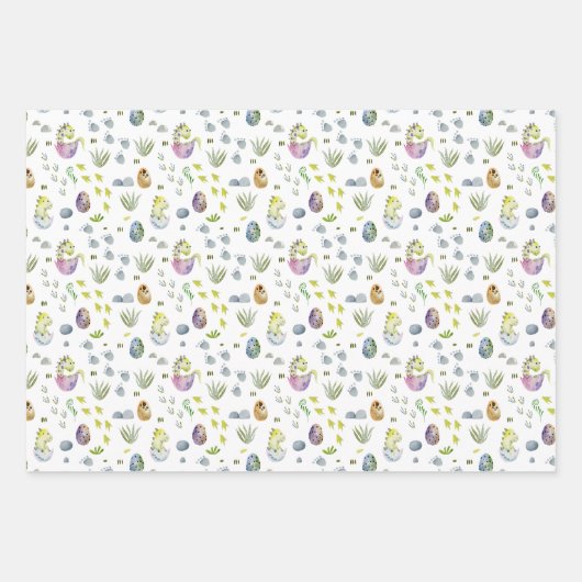 かわいい赤ちゃんシャワーのタイリングされた少年たちの恐竜 ラッピングペーパーシート (正面2)