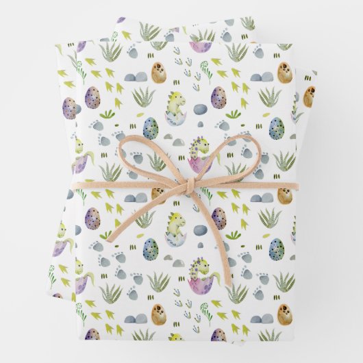 かわいい赤ちゃんシャワーのタイリングされた少年たちの恐竜 ラッピングペーパーシート (インサイチュ)