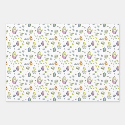 かわいい赤ちゃんシャワーのタイリングされた少年たちの恐竜 ラッピングペーパーシート (正面)