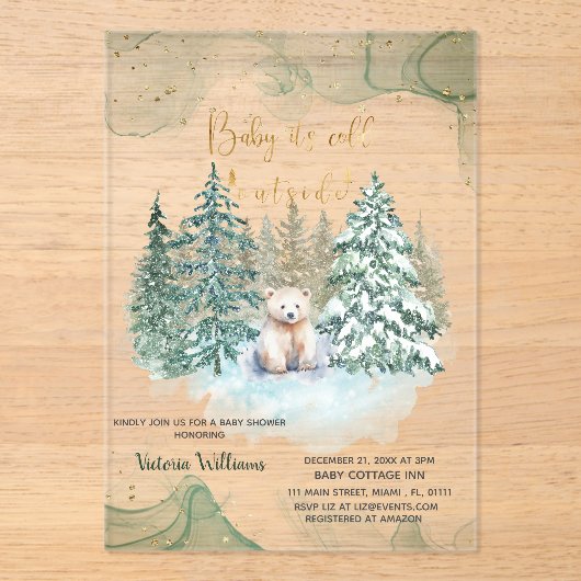 かわいい赤ちゃんシャワーの外が寒い アクリル招待状 (正面)
