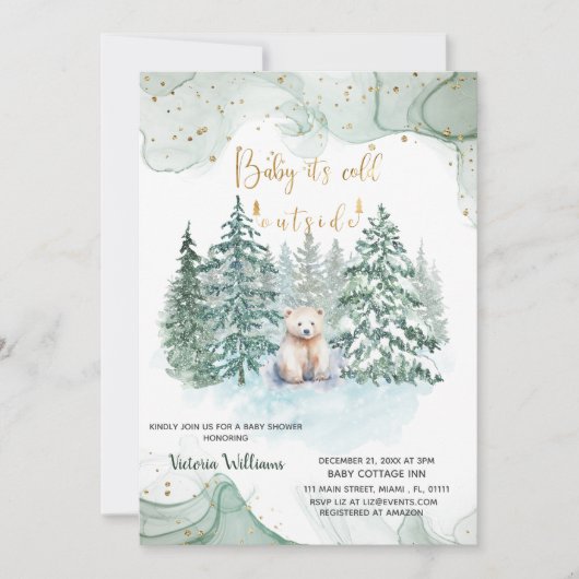 かわいい赤ちゃんシャワーの外が寒い 招待状 (正面)