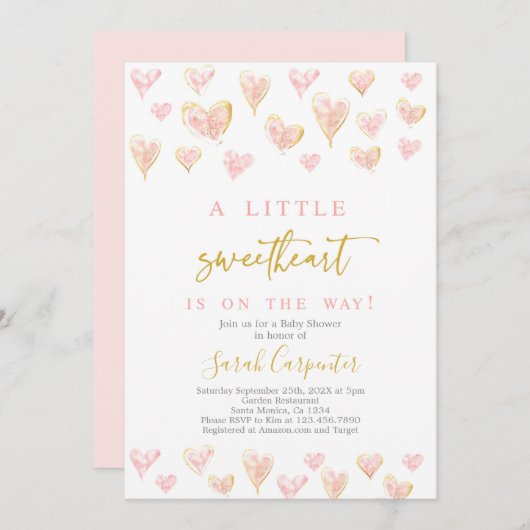 かわいい赤ちゃんシャワーの女の子 招待状 (正面/裏面)