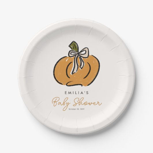 かわいい赤ちゃんシャワーの方法で甘い小さなかぼちゃ ペーパープレート (正面)