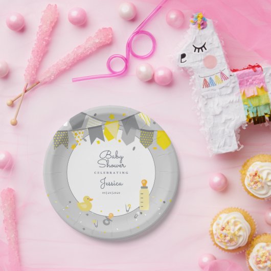 かわいい赤ちゃんシャワーイエローグレ男女兼用ー ペーパープレート (パーティー)