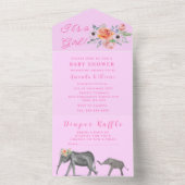 かわいい赤ちゃんシャワーエレファントガールピンク オールインワン招待状 (内側)