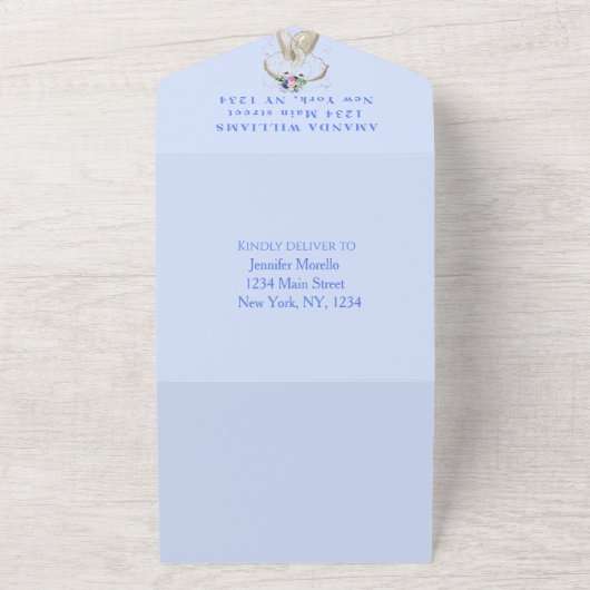 かわいい赤ちゃんシャワーエレファント男の子フローラブルー オールインワン招待状 (外側)