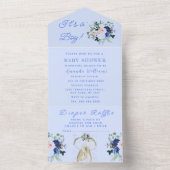 かわいい赤ちゃんシャワーエレファント男の子フローラブルー オールインワン招待状 (内側)