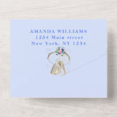 かわいい赤ちゃんシャワーエレファント男の子フローラブルー オールインワン招待状 (裏面)