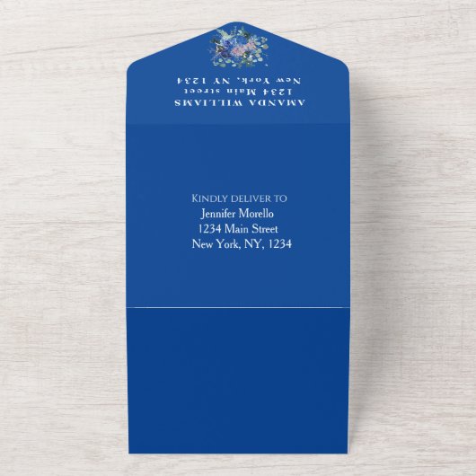 かわいい赤ちゃんシャワーエレファント男の子フローラブルーA オールインワン招待状 (外側)