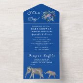 かわいい赤ちゃんシャワーエレファント男の子フローラブルーA オールインワン招待状 (内側)