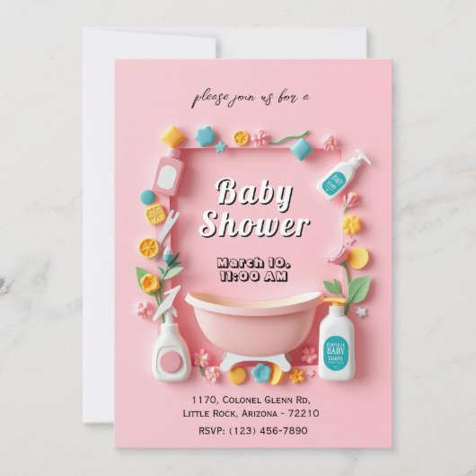 かわいい赤ちゃんシャワーカード(ベビー必需品) 招待状 (正面)