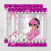 かわいい赤ちゃんシャワーガールピンキヒョウ 招待状 (正面/裏面)