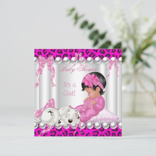 かわいい赤ちゃんシャワーガールピンキヒョウ 招待状 (スタンド正面)