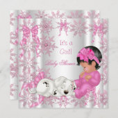 かわいい赤ちゃんシャワーガールピンクかわいらしの雪片 招待状 (正面/裏面)