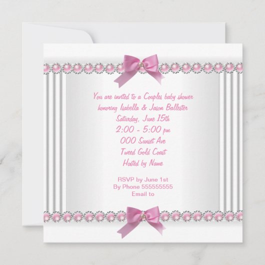 かわいい赤ちゃんシャワーガールピンク水玉模様ハイヒールC3 招待状 (裏面)