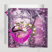 かわいい赤ちゃんシャワーガールベビーピンクハンモックマジカル 招待状 (正面/裏面)