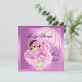 かわいい赤ちゃんシャワーガールベビーピンクホワイトスワン 招待状 (スタンド正面)